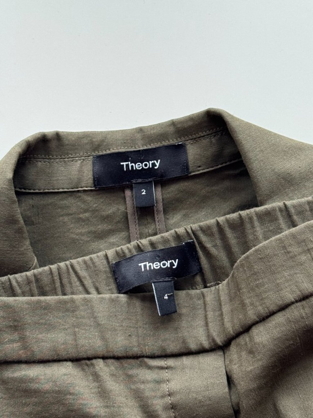 2pc THEORY Eco Crunch Olive Green Linen Blend Chino Blazer Suit Set, Size 2/4 - Picture 15 of 16